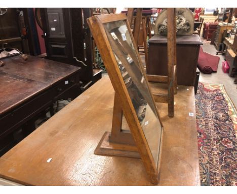 Vintage Oak Freestanding Shop Shoe Fitting Mirror with Brass Handle to Top, 60cms x 37cms