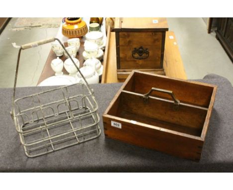 Vintage Wood Cutlery Box and a Metal Bottle Carrier