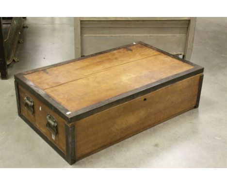 Vintage Pine and Metal Bound Box with Two Carrying Handles either end
