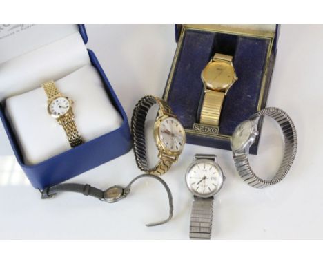 Four vintage Gents wristwatches and two ladies watches to include Nisus, Timex & a Boxed Seiko Quartz