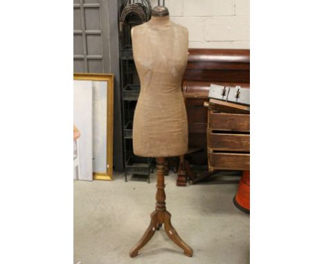 Early 20th century Shop Female Torso Mannequin on Wooden Tripod Base