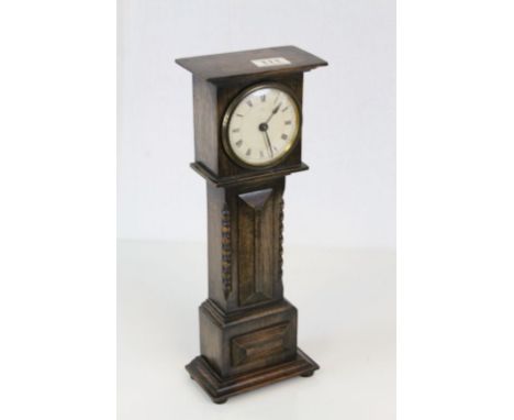 Oak Cased Mantle Clock in the form of a Longcase Clock, 40cms high