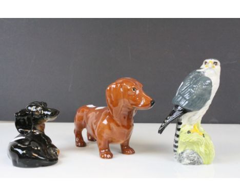 Beswick Tan Dachshund model no 361, Royal Doulton ' Merlin Whyte & Mackay ' Scotch Whiskey Decanter (empty) and a Sylvac Blac