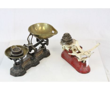 Two vintage set of kithchen scales with weights.