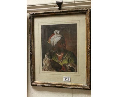Gilt Framed Oil Painting Portrait of a Berber Boy in Traditional Costume