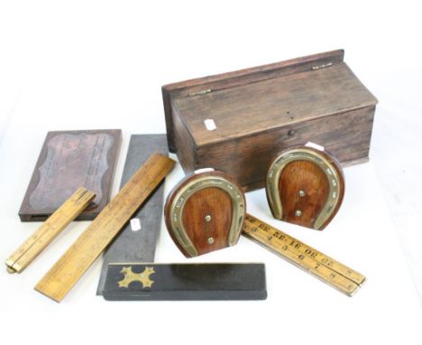 Collection of Wooden Items including Naval Rule by W C Cox of Devonport c1840, 'Hockley Abbey' Rabone 24" Folding Carpenters 