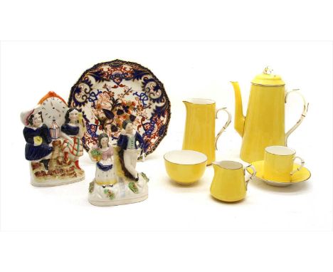 A collection of ceramics, to include a Berlin porcelain figure, two Royal Crown Derby Imari plates, a Bloor Derby Imari plate