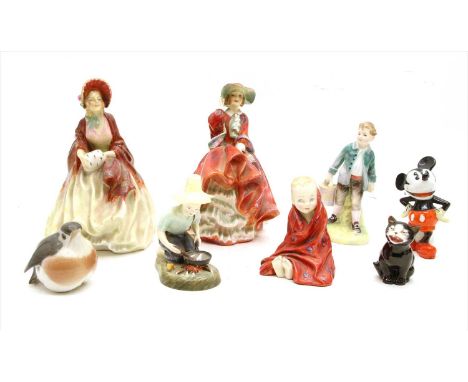 A collection of ceramic figures, to include Royal Doulton 'Top o' the Hill' HN1834, 'Her Ladyship', 'This Little Pig' HN1793,