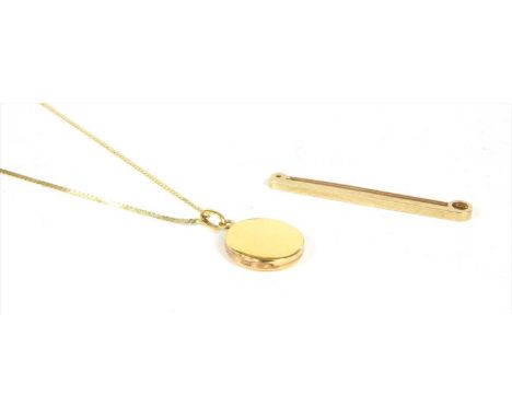A Portuguese gold circular locket, marked 800, suspended from a 9ct gold 'S' link chain with bolt ring clasp, 3.90g, together