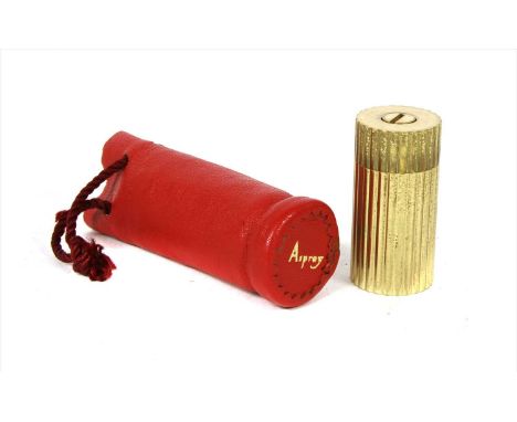 An Asprey gold plated pepper grinder , of reeded cylindrical form, complete in red leather pouch