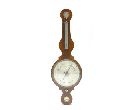 A large mahogany barometer, 19th century, with a silvered hygrometer, thermometer, dial and level. Inscribed 'Agnew &amp; Zan
