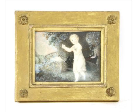 Emma Eleanora Kinderit (19th century) PORTRAIT OF GEORGIANA CUYLER NEAR A BRIDGE Inscribed and dated Dec 21st 1810 on label v