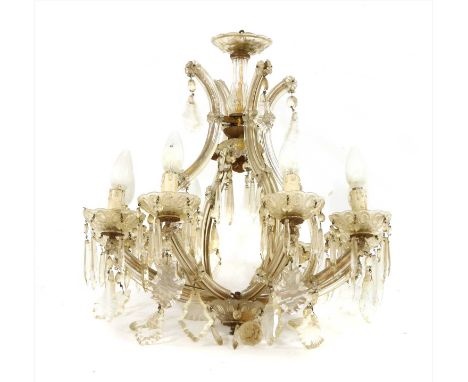 A Murano glass chandelier, together with a brass ceiling light having Tiffany blue coloured glass dome shade (2)