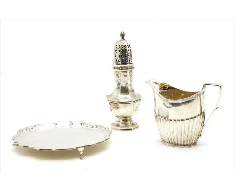 An early 20 th century silver sugar caster, by J &amp; R Griffin, Chester 1916, together with a silver cream jug, by Atkin Br