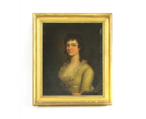 Manner of John Hoppner PORTRAIT OF WILLIAM ANSTICE, HALF LENGTH, IN A BROWN COAT AND WHITE STOCK; PORTRAIT OF HIS WIFE MARY, 