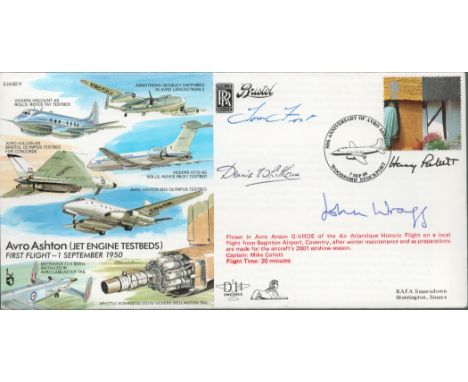 RAF Four Signed Avro Ashton (Jet Engine Testbeds) Flown First Day Cover. Signatures include John Wragg, Dennis Whitham and 2 