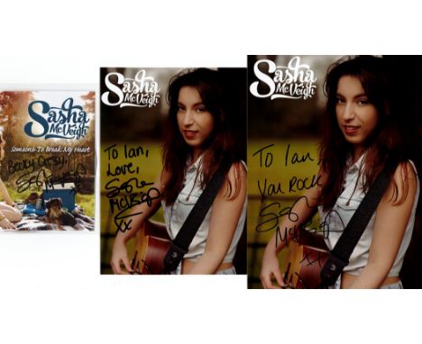 Music Sasha McVeigh Collection of 2 Signed Photos and 1 Signed CD Sleeve With CD Included. All Dedicated. Clear Authentic Sig