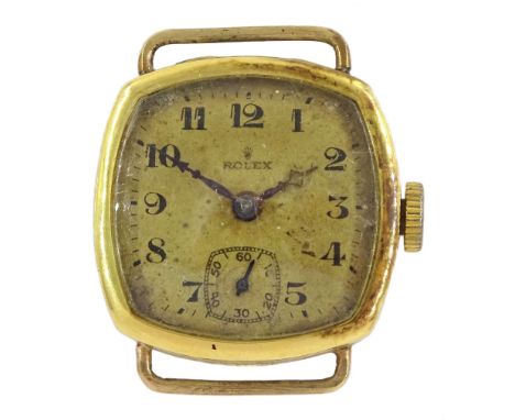 Rolex early 20th century 18ct gold manual wind wristwatch, movement No. 388, gilt dial with subsidiary seconds dial, case by 