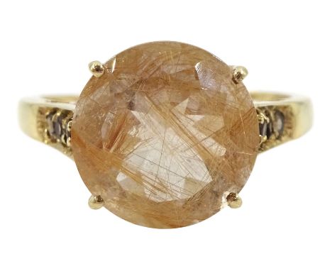 9ct gold single stone rutile quartz ring, hallmarkedCondition Report: Approx 3.4gm, size R-S, head diameter = 12mm