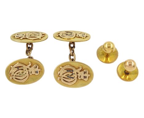 Pair of 14ct gold The 4th Queen's Own Hussars cufflinks and two Victorian 15ct gold shirt studsCondition Report:14ct approx 1