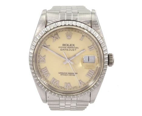 Rolex Oyster Perpetual Datejust gentleman's stainless steel automatic wristwatch, Ref. 16220, serial No. E271806, cream dial 