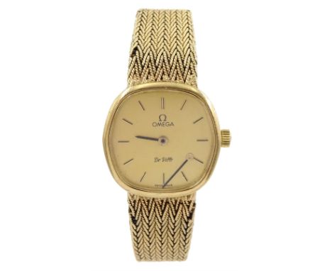 Omega De Ville ladies 9ct gold manual wind wristwatch, Cal. 625, on integral 9ct gold woven link braceletCondition Report:App
