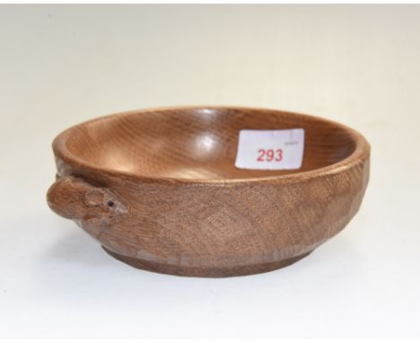 A Robert Mouseman Thompson oak nut bowl, adzed and with carved mouse signature. Diameter 15cm