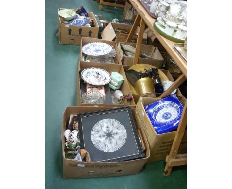 Nine boxes of ceramics and glass inc. modern tablewares, Carltonware leaf bowl (a/f), Royal Commemoratives, 1930s dinnerwares