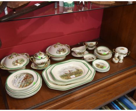 A Copeland Spode Hunting pattern dinner service, printed with scenes after Herring including six dinner plates, pair of turee