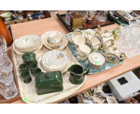 Two trays inc. a 1930's gilt highlighted tea service etc