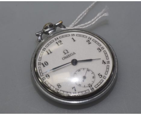An stainless steel pocket watch, circa 1930, the white enamel dial signed Omega with Arabic numerals and subsidiary dial, the