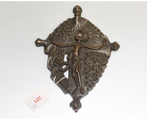 A patinated bronze plaque of the Crucified Christ, possibly Orthodox