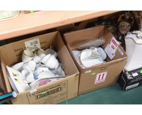 Two boxes of ceramics inc. gilt highlighted tea service etc