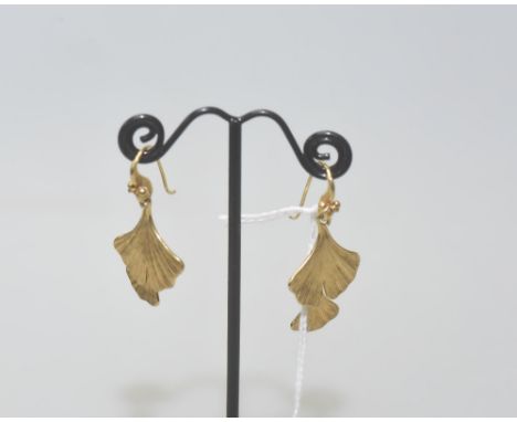 A pair of vintage silver-gilt earrings, each of graduated leaf design, stamped Kew and on fish hook fitting. length approx. 4