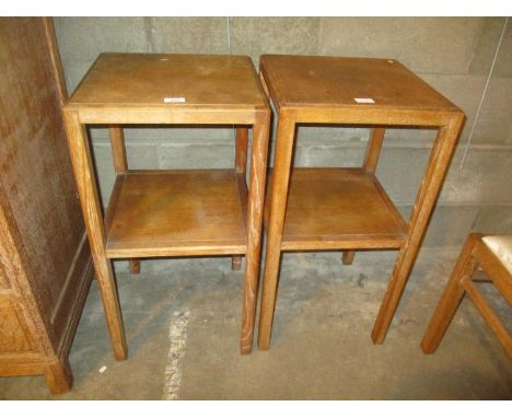Pair of Heals London Lime Washed Oak Bedside or Lamp Tables, 38x38cm, with Makers Button