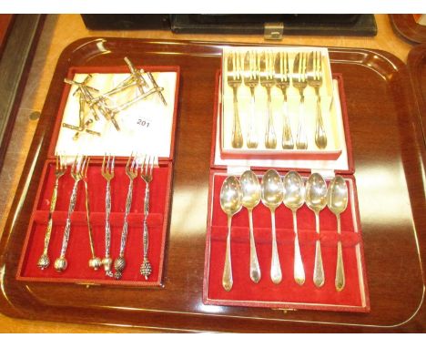 Set of 6 Silver Teaspoons, Edinburgh 1893, 2 Sets of Plated Forks and 4 Knife Rests
