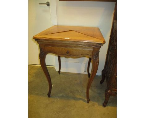 Walnut Envelope Card Table on Carved Cabriole Legs
