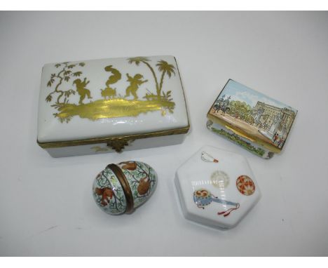 Four Porcelain Trinket Boxes - Egg Shape with Squirrels, Silver Jubilee Limited Edition, Limoges by Le Tallec Paris and Japan