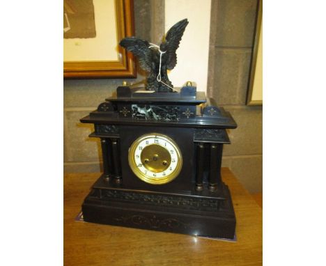 Victorian Slate Mantel Clock with Eagle Finial