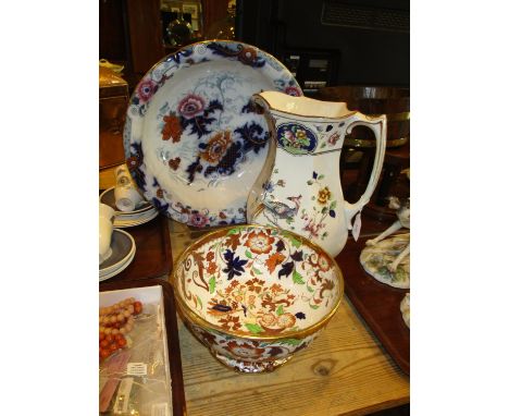 Victorian Amherst Punch Bowl, Corona Ware Ewer and a Victorian Basin