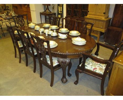 Early 20th Century Mahogany Chippendale Style Extending Dining Table with 2 Leaves and 8, 2 Arm and 6, Chairs, table 150x120c