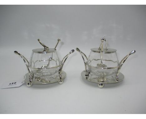 Pair of Silver Plate and Glass Preserve Pots having Wishbone Handles by Norton &amp; White Registration Number for 1897