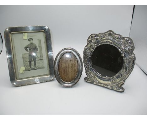 Silver and Oak Art Nouveau Photograph Frame, Birmingham 1907, and 2 Other Silver Photograph Frames