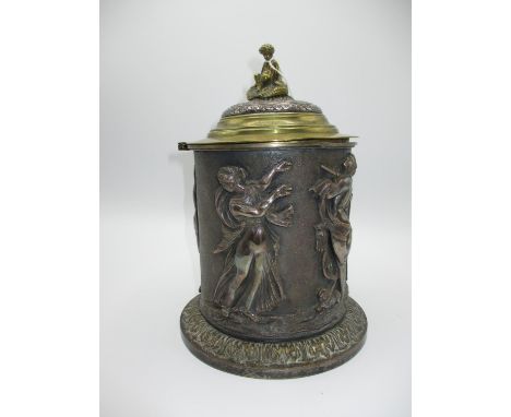 Victorian Silver Plate and Brass Biscuit Box, 24cm high