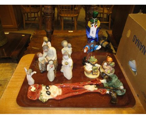Willow Tree Figures, 2 Hummel Figures, Glass Clown and Golfer Plaque