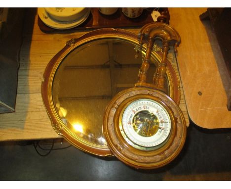 Walnut Case Aneroid Barometer and a Wall Mirror