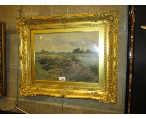 Richard Hesketh, (1867-1919), Oil Painting, Landscape with Church Spire, 29x39cm