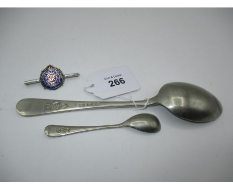 Silver and Enamel Royal Army Service Corp Sweetheart Brooch and 2 Military Issue Spoons
