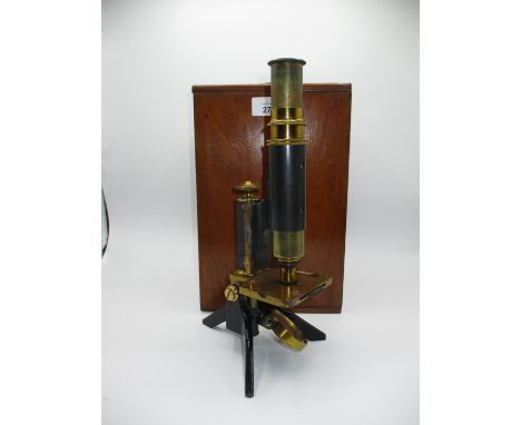 Metal and Brass Microscope with Mahogany Case