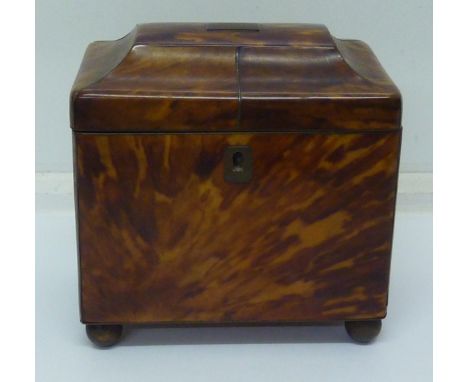 A George III tortoiseshell tea caddy, a/f, height 14.5cm
